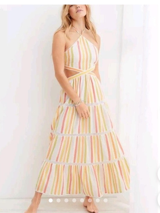 aerie Dresses & Skirts - Aerie Pastel Multicolor Striped Halter Maxi Dress